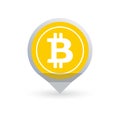 Bitcoin flat icon. Crypto coin logo in the shape of map pointer or marker. Net banking sign. International money or currency. Royalty Free Stock Photo